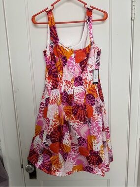 Nine West Vibrant Pink, Orange & White Sleeveless Casual Dress